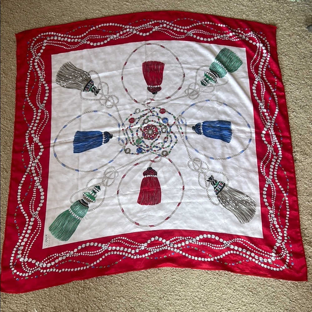 Peters & Ashley Colorful Tassel Print Silk Scarf